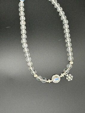 Clear Beaded Snowflake Pendant Double Bracelet